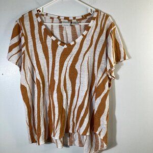 Womens Rachel Zoe Linen Tee Cap‎ Sleeve Animal Print Cream Rust 2X Linen